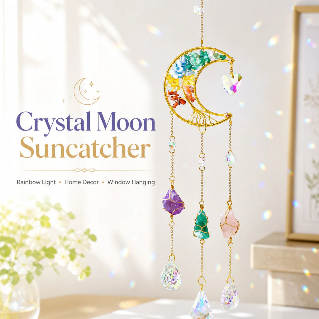 Moon Crystal Suncatcher Window Hanging – Rainbow Prism Pendant