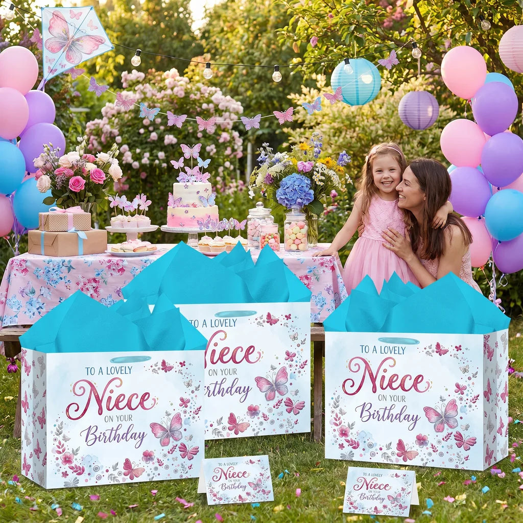 Niece Birthday Gift Bag Set with Greeting Card & Tissue