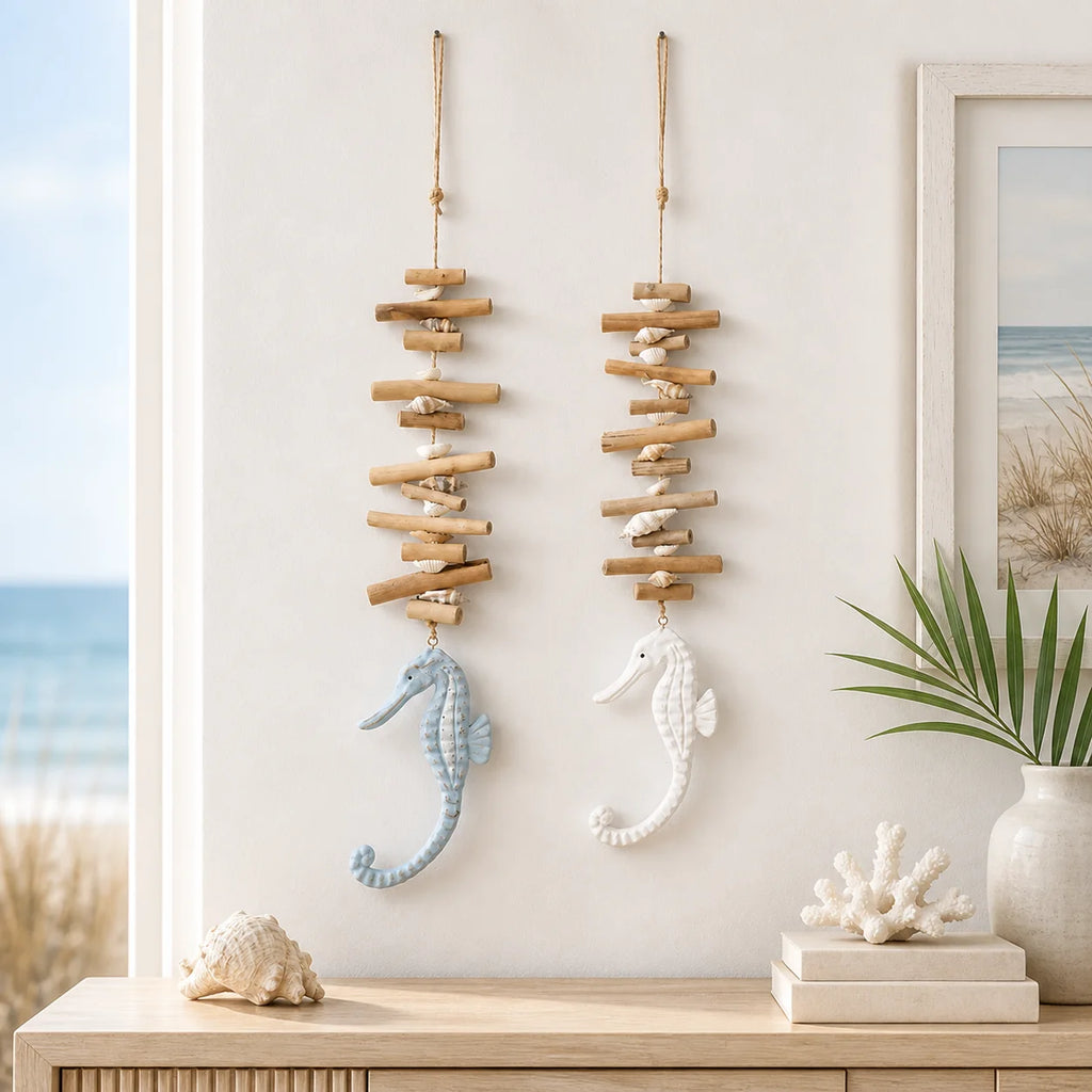 Coastal Seahorse Wall Hanging – Driftwood & Shell Nautical Decor