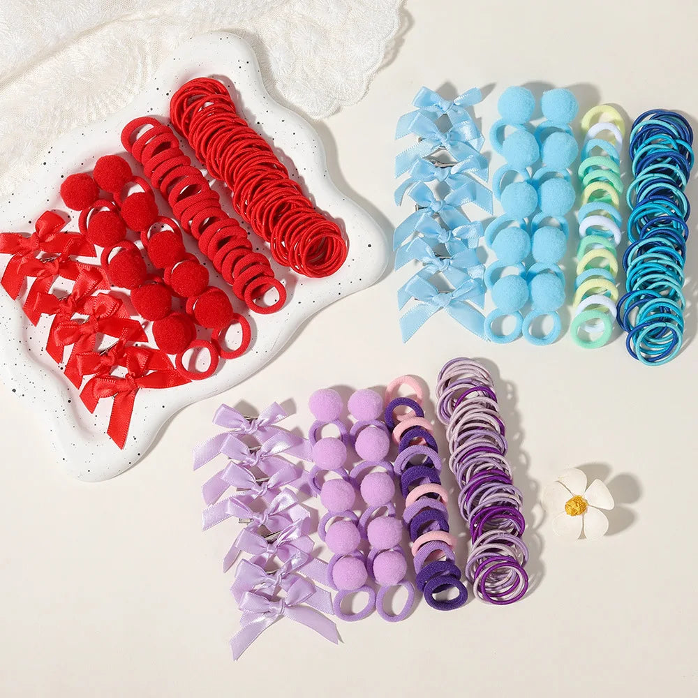 Kids' Handmade Bow Hair Clip & Rubber Band Headband Set
