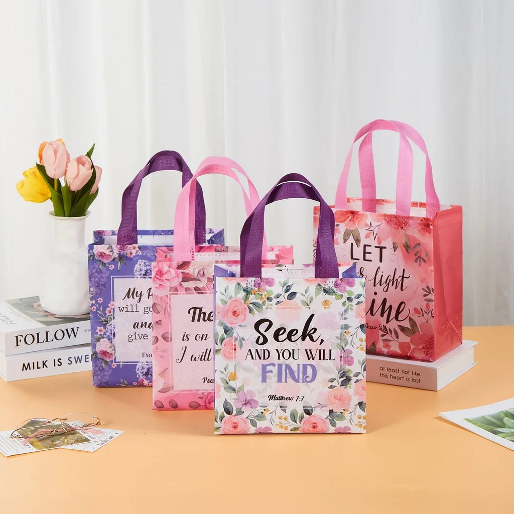 Bible Verse Floral Non-Woven Gift Tote Bag | Holiday Christmas