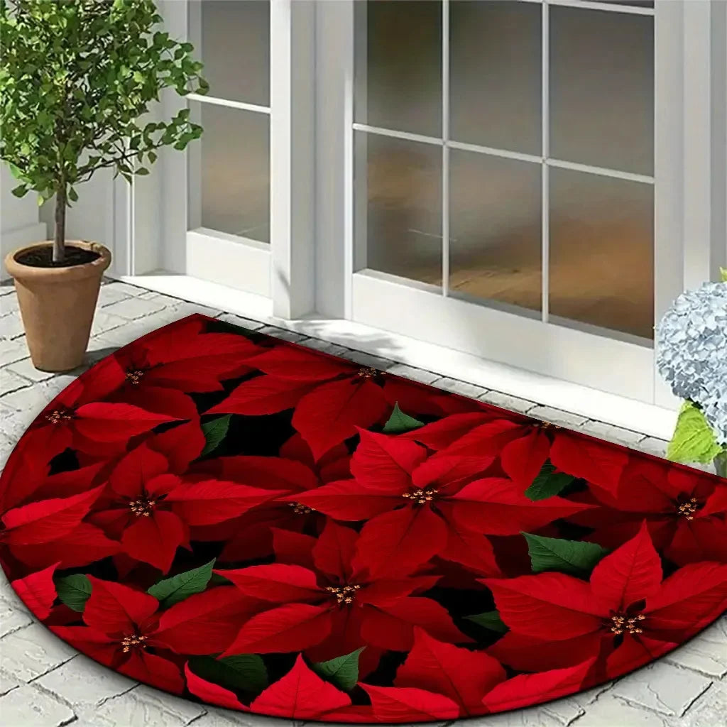 Christmas Half Round Door Mat – Non-Slip Xmas Entrance Rug