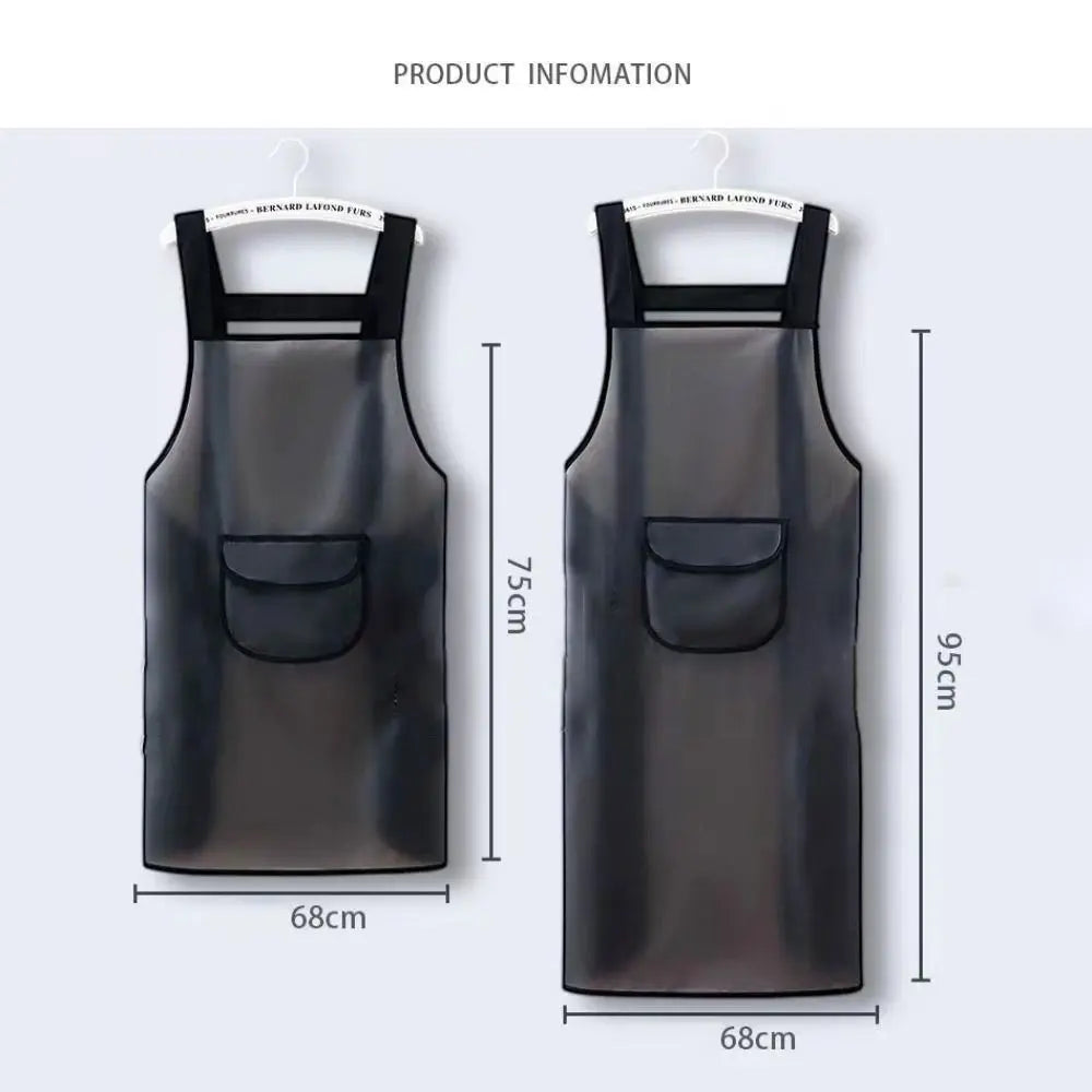 PVC Waterproof Kitchen Apron – Transparent Black, Oil-Resistant