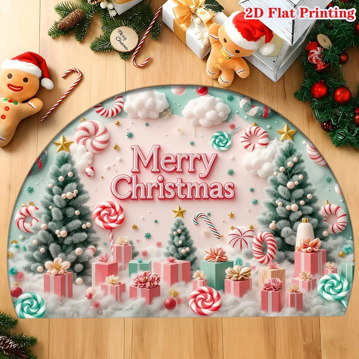 Vintage Santa Claus Ho Ho Ho Half-Round Holiday Doormat