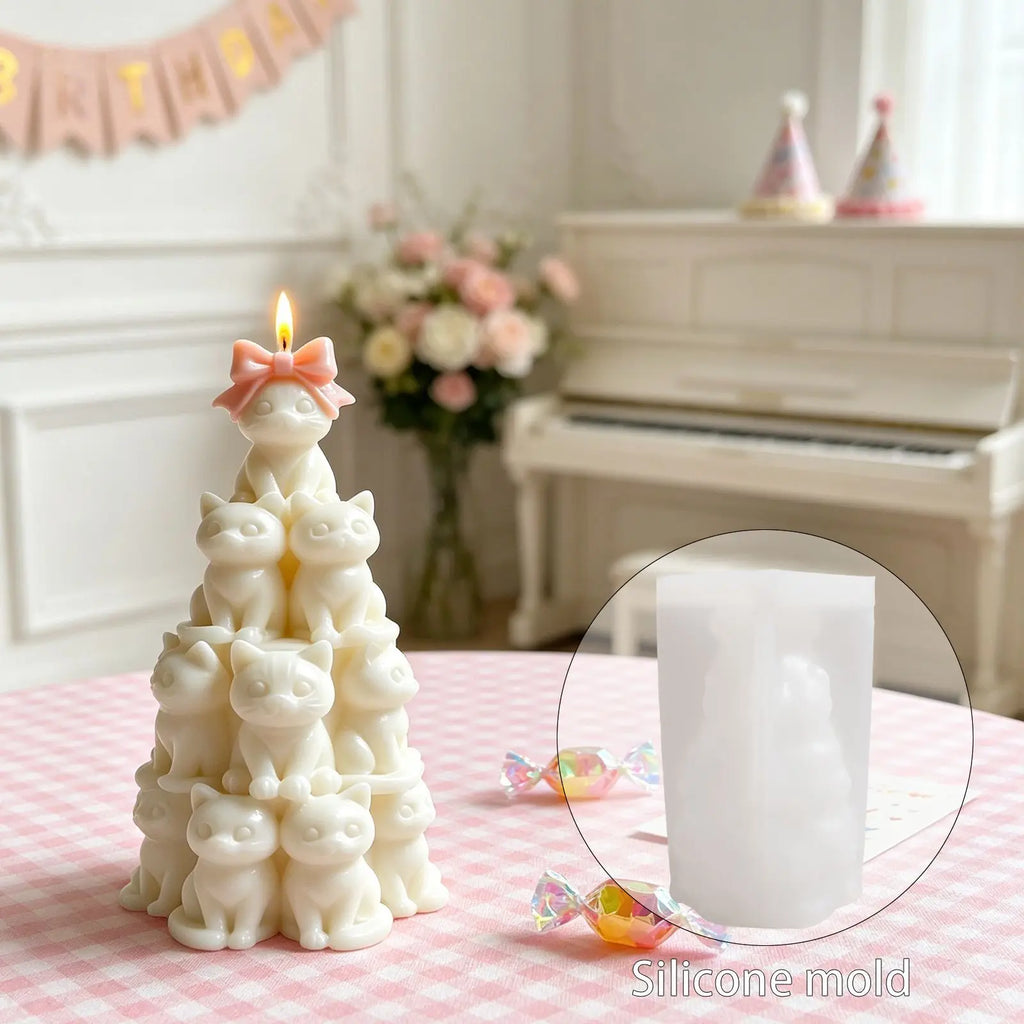 3D Stacked Cats Tower Silicone Mold – DIY Candle & Plaster