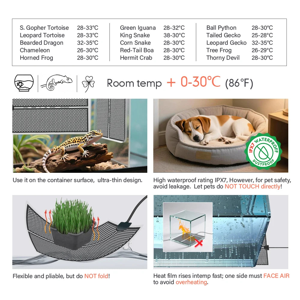 Reptile & Seedling Heating Pad 5–20W | Waterproof Under Tank Mat