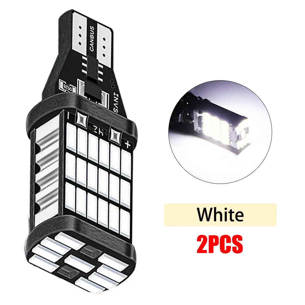 2PCS T15 LED Bulbs W16W 45-SMD 6000K Car Reverse Backup Light