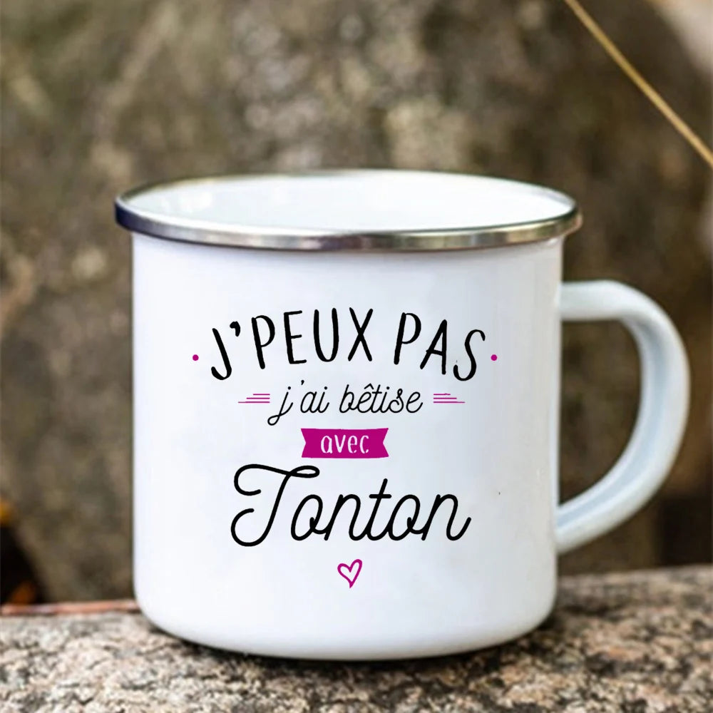 Super Tonton Papy Enamel Camping Mug – Father's Day Gift