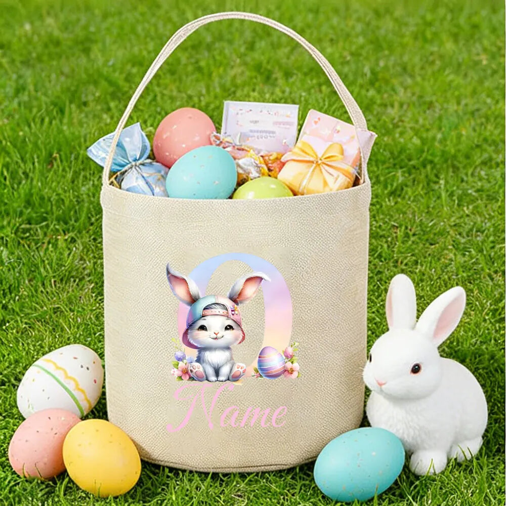 Personalized Bunny Easter Basket for Kids – Custom Name Bag