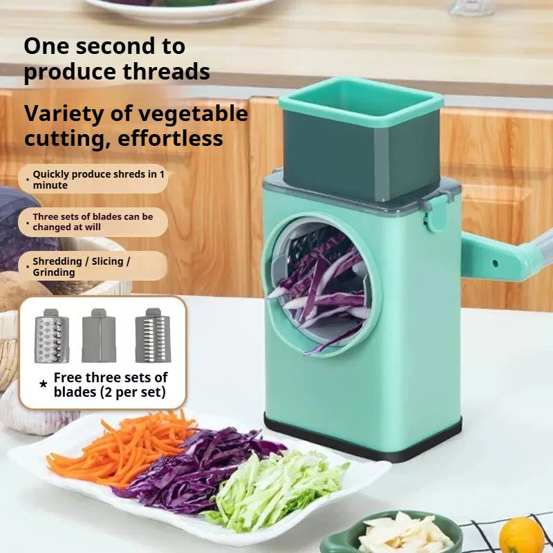 Hand Crank Vegetable Cutter – 3-Blade Slicer & Shredder