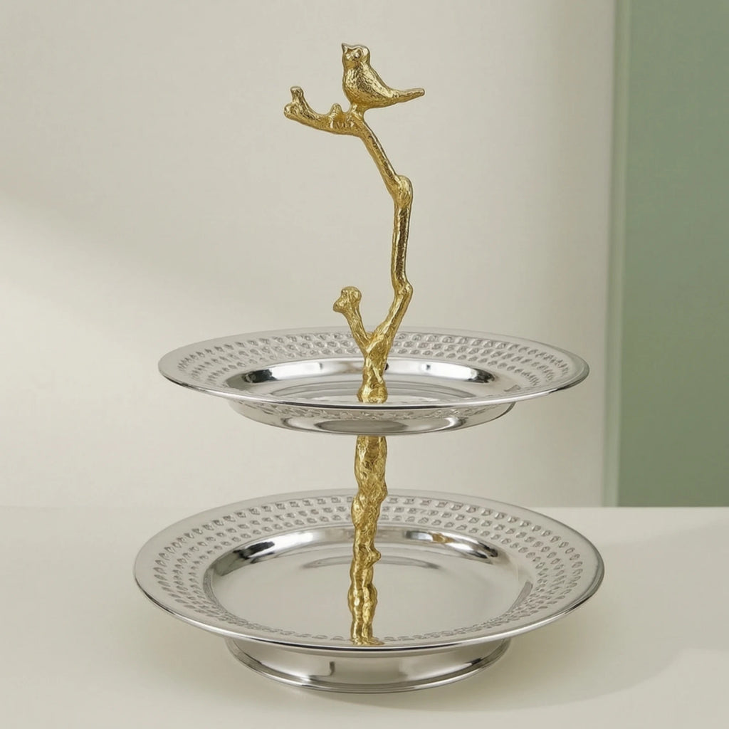 2-Tier Metal Serving Tray Stand | Decorative Fruit & Pastry Holder
