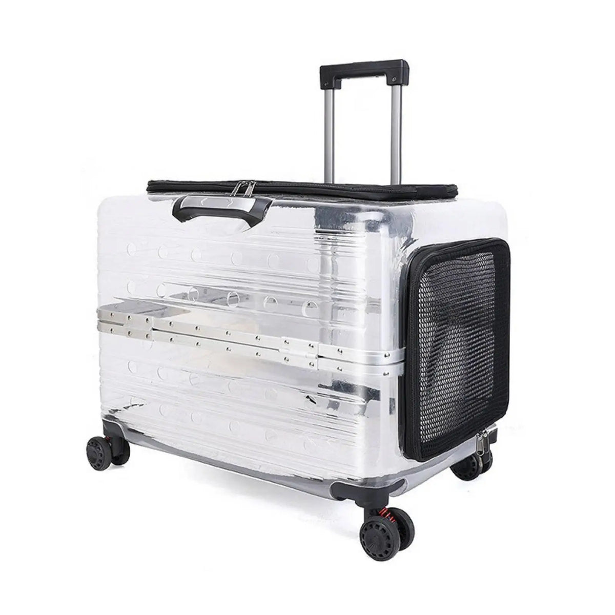 Wheeled Transparent Hard-Sided Pet Carrier Suitcase for Cats & Dogs