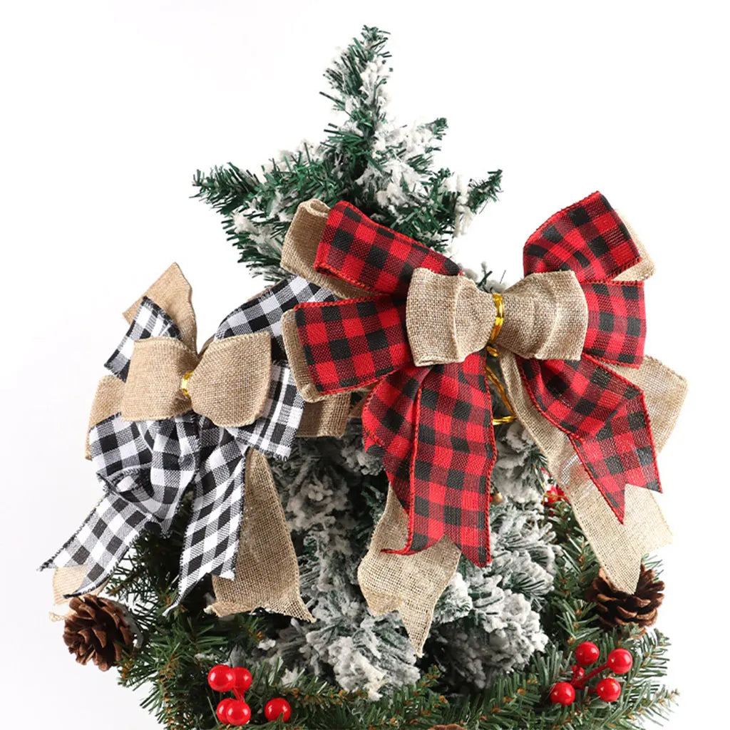 Oversized Christmas Plaid Linen Bow – Holiday Hair & Gift Decor
