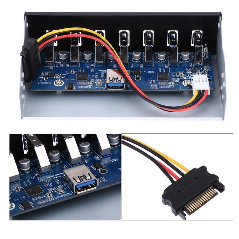 7–8 Port USB 3.0 Front Panel Hub | 5.25" Bay 19-Pin Adapter