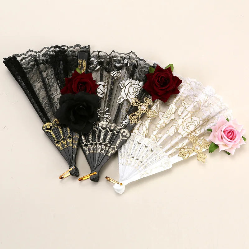 Retro Lace Folding Fan – European Rose Court Style Photo Prop