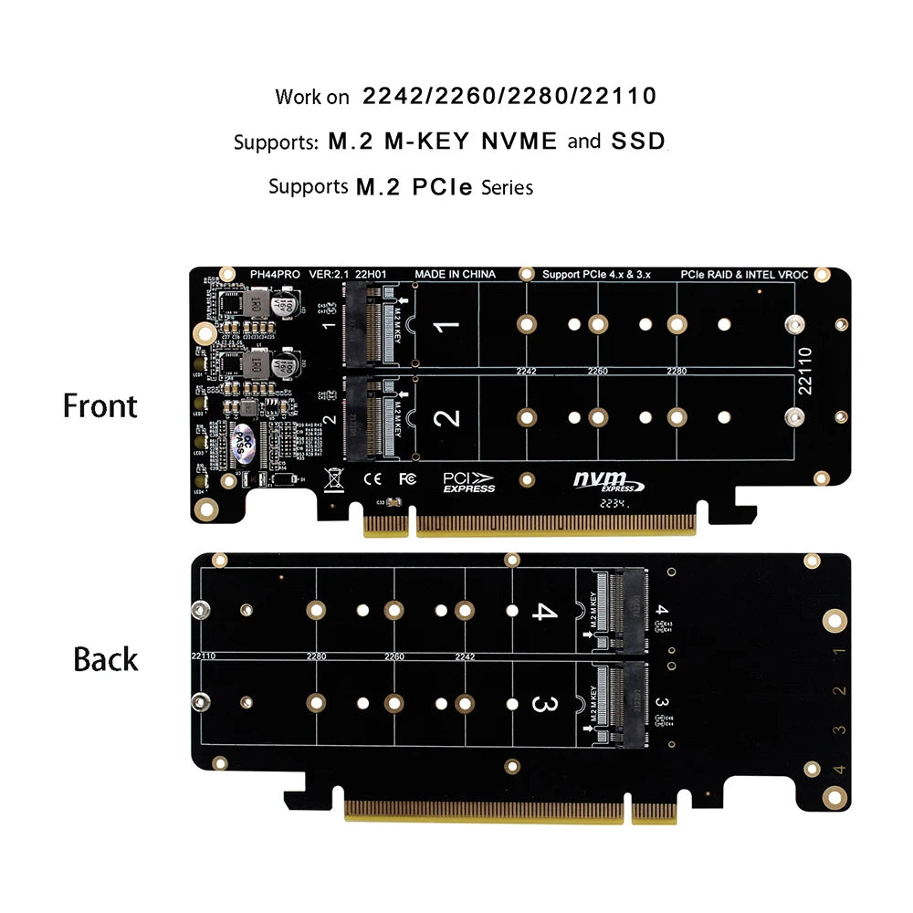 PCIe X16 to M.2 NVMe Converter – 4-Slot RAID Expansion Card