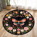 Butterfly Floral Round Area Rug – Anti-Slip Flannel Floor Mat