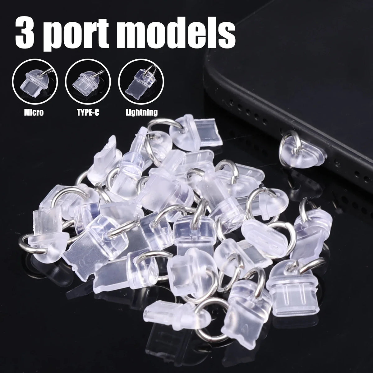 Transparent Dust Plugs – USB-C, Lightning & Micro USB