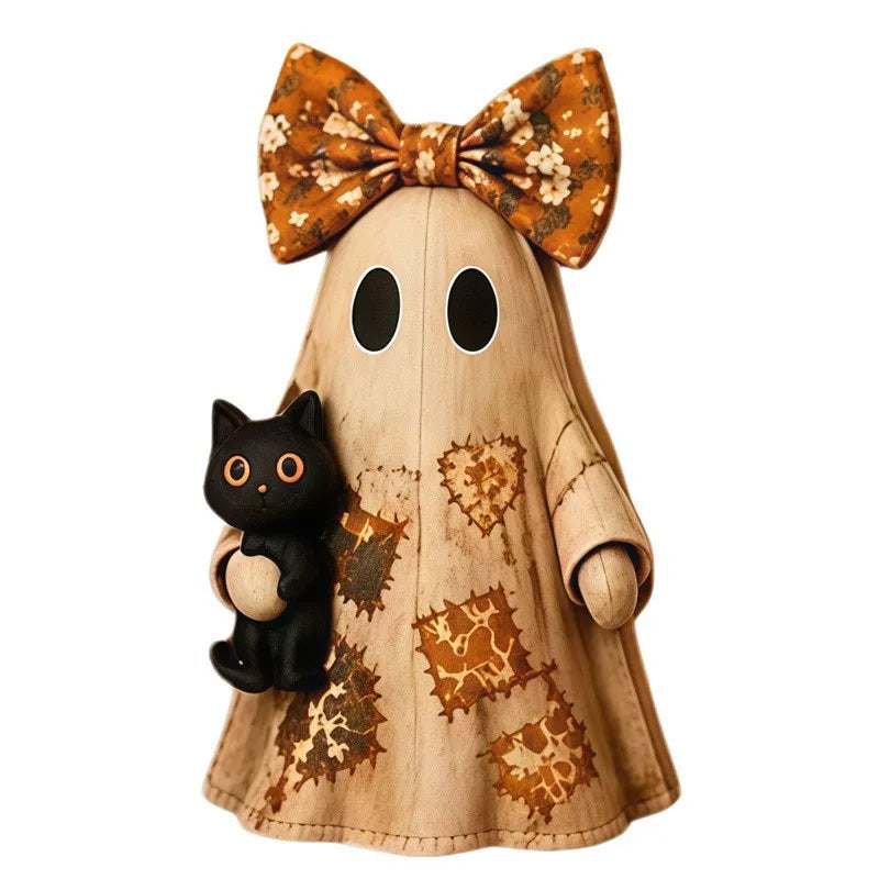 Wooden Halloween Ghost & Pumpkin Rustic Table Decor Ornament