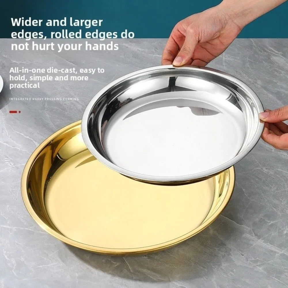 Stainless Steel Round Shallow Tray | Rustproof Camping Plate