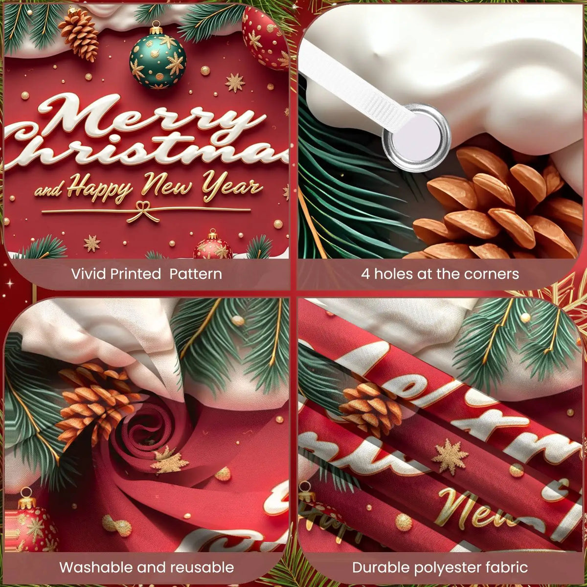 Christmas Polyester Photo Banner – Green Pine Holiday Decor