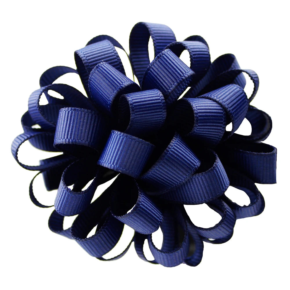 2-Pack Girls Grosgrain Ribbon Loopy Puff Hair Bow Clips