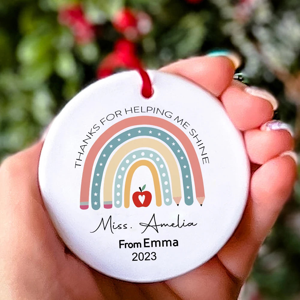 Personalised Rainbow Teacher Christmas Ornament – Custom Name
