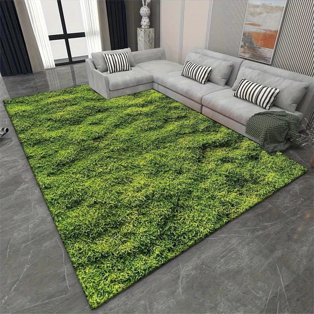 Realistic 3D Green Grass Area Rug – Non-Slip Floor Mat