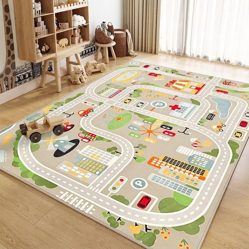 Cartoon Car Traffic Crawl Mat – Crystal Velvet Floor Rug