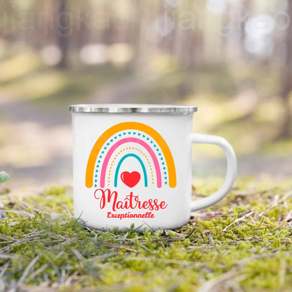 Best Teacher French Print Enamel Mug – Teacher's Day Gift