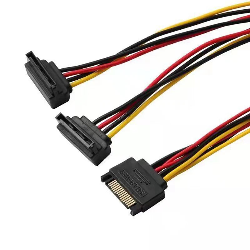 15-Pin SATA 1-to-2 Power Splitter Cable | 90° Elbow Adapter