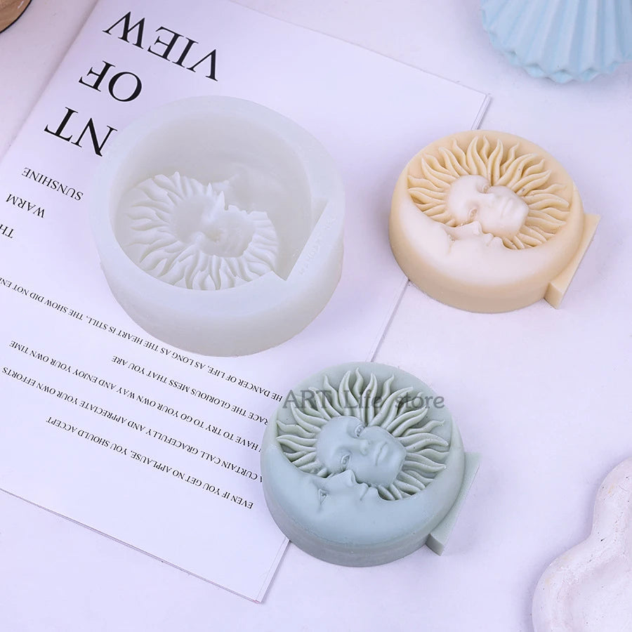 3D Sun Moon Face Silicone Mold – Candle Soap Resin Casting