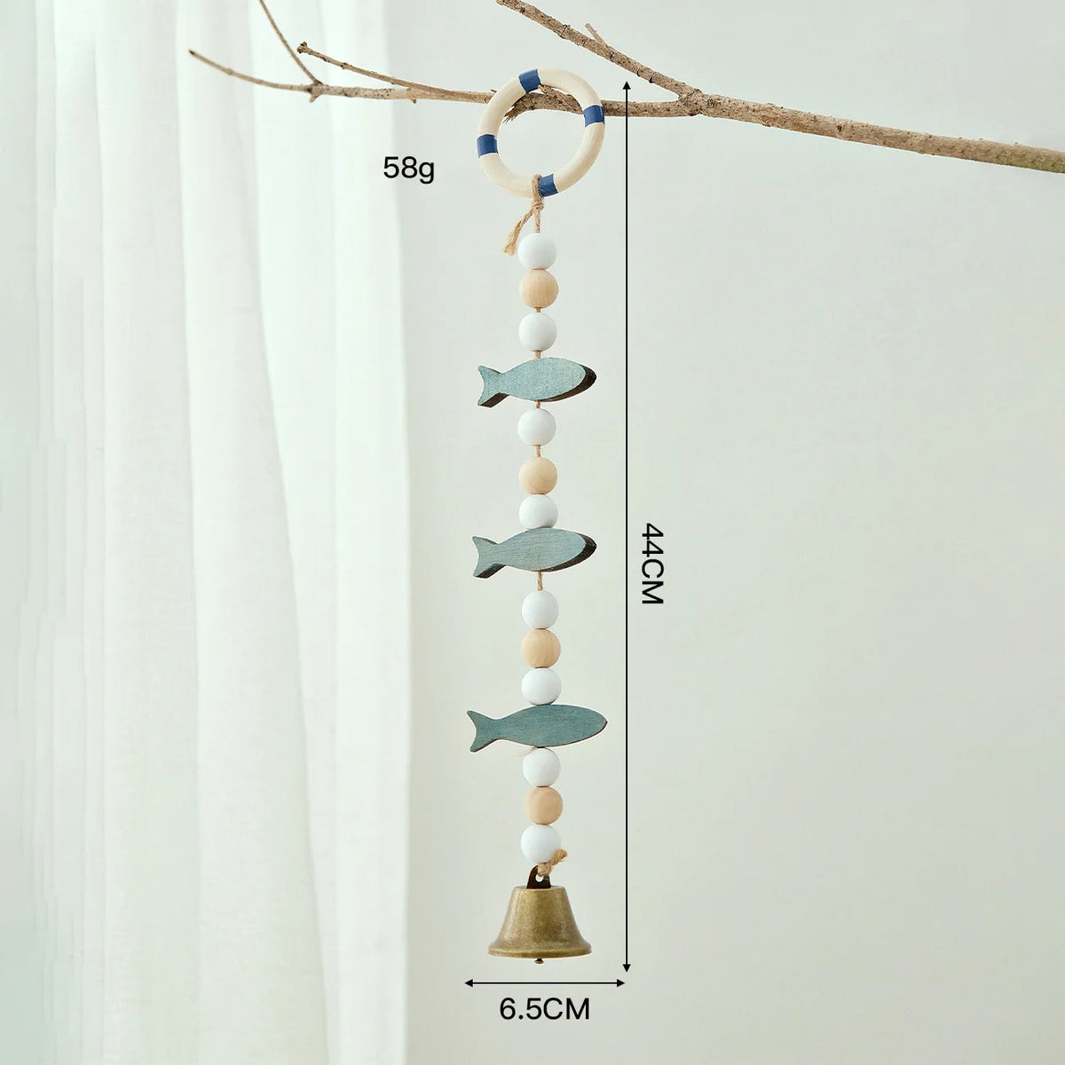 Mediterranean Fish Wind Chime – Wood & Hemp Rope Wall Decor