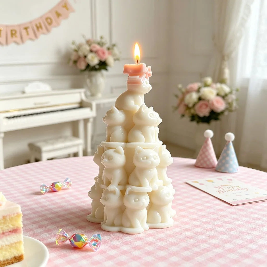 3D Stacked Cats Tower Silicone Mold – DIY Candle & Plaster