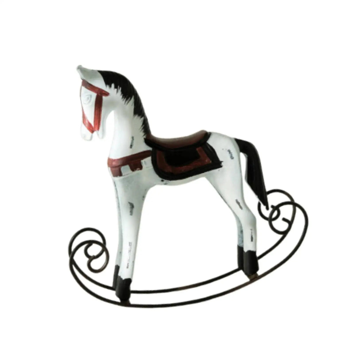 Wooden Rocking Horse Statue – Rustic Animal Figurine Decor