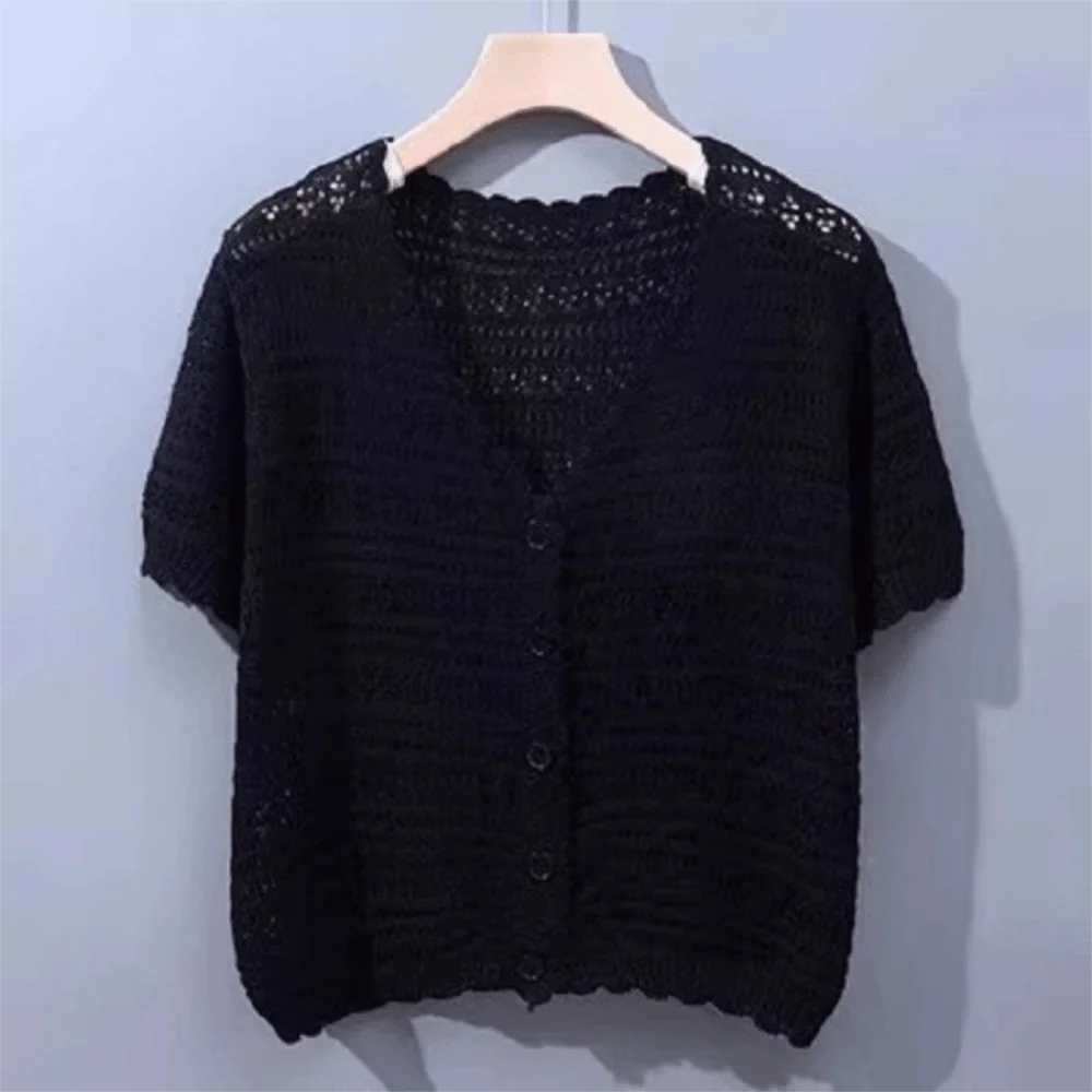 Women's Hollow Knit V-Neck Cardigan | Casual Summer Top