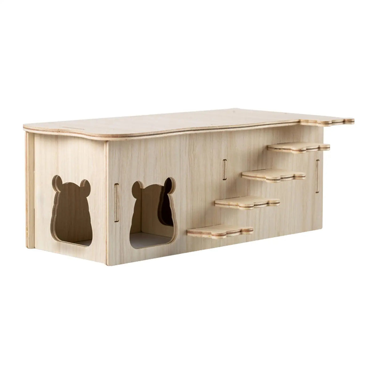 Wooden Hamster House Multi-Level Hideout Hut with Ladder