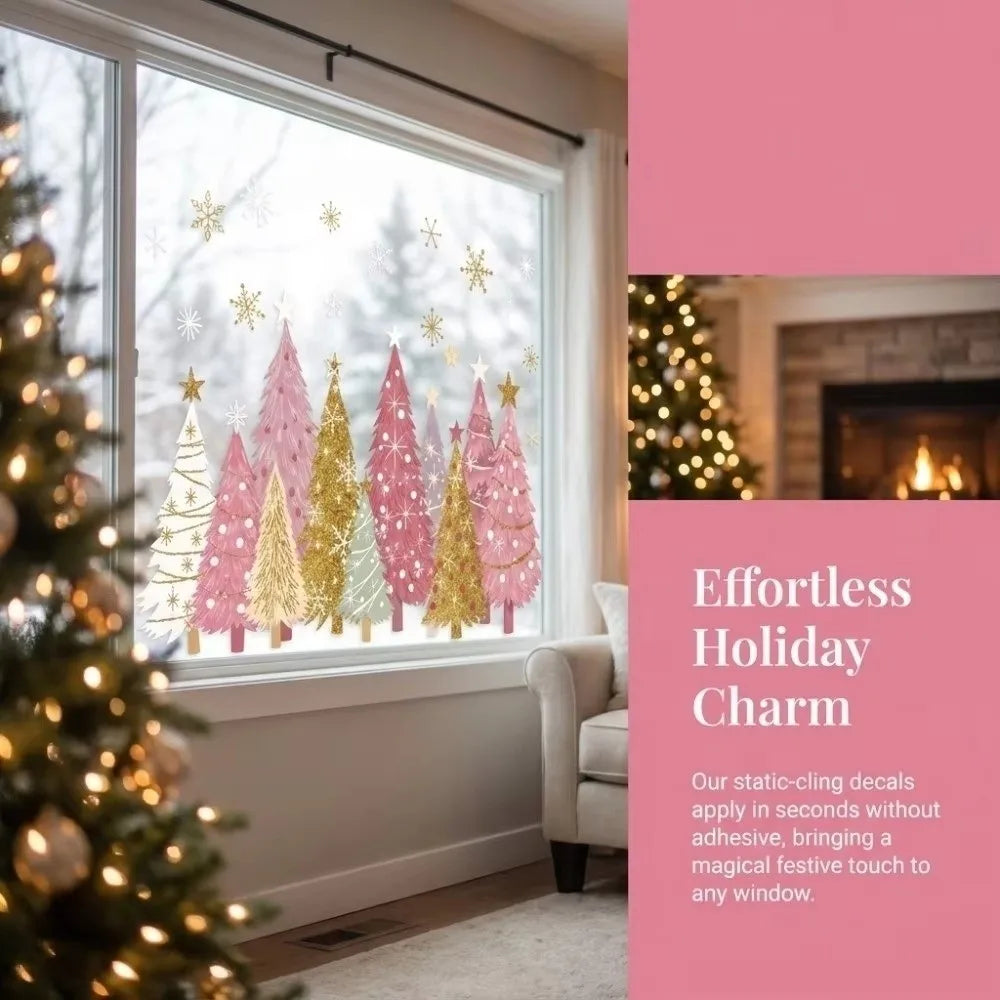 Christmas Tree Window Clings 3-Sheet PVC Snowflake Decals