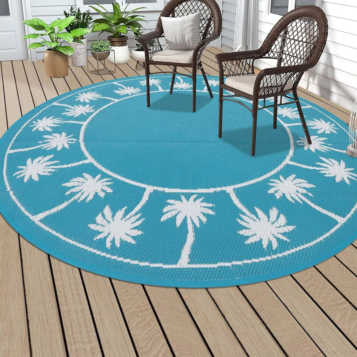 Round Outdoor Rug – Waterproof Anti-Slip Vintage Floral Mat