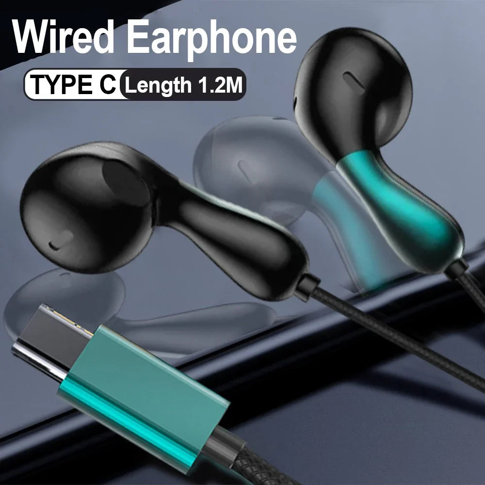 USB-C Wired Earphones with Mic – Stereo In-Ear Headphones