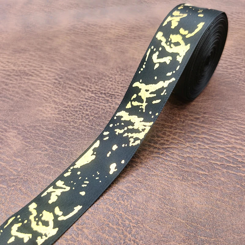 25mm Marble Gold Foil Satin Ribbon 10 Yards | Gift & Wedding