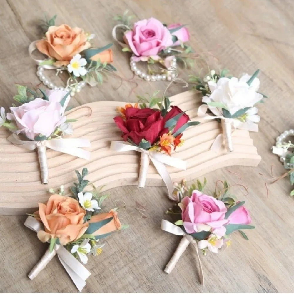 Silk Rose Boutonniere & Wrist Corsage – Wedding Accessories