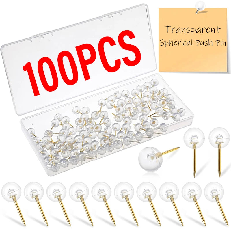 Transparent Spherical Push Pins – 50-Pack Cork Board Thumbtacks