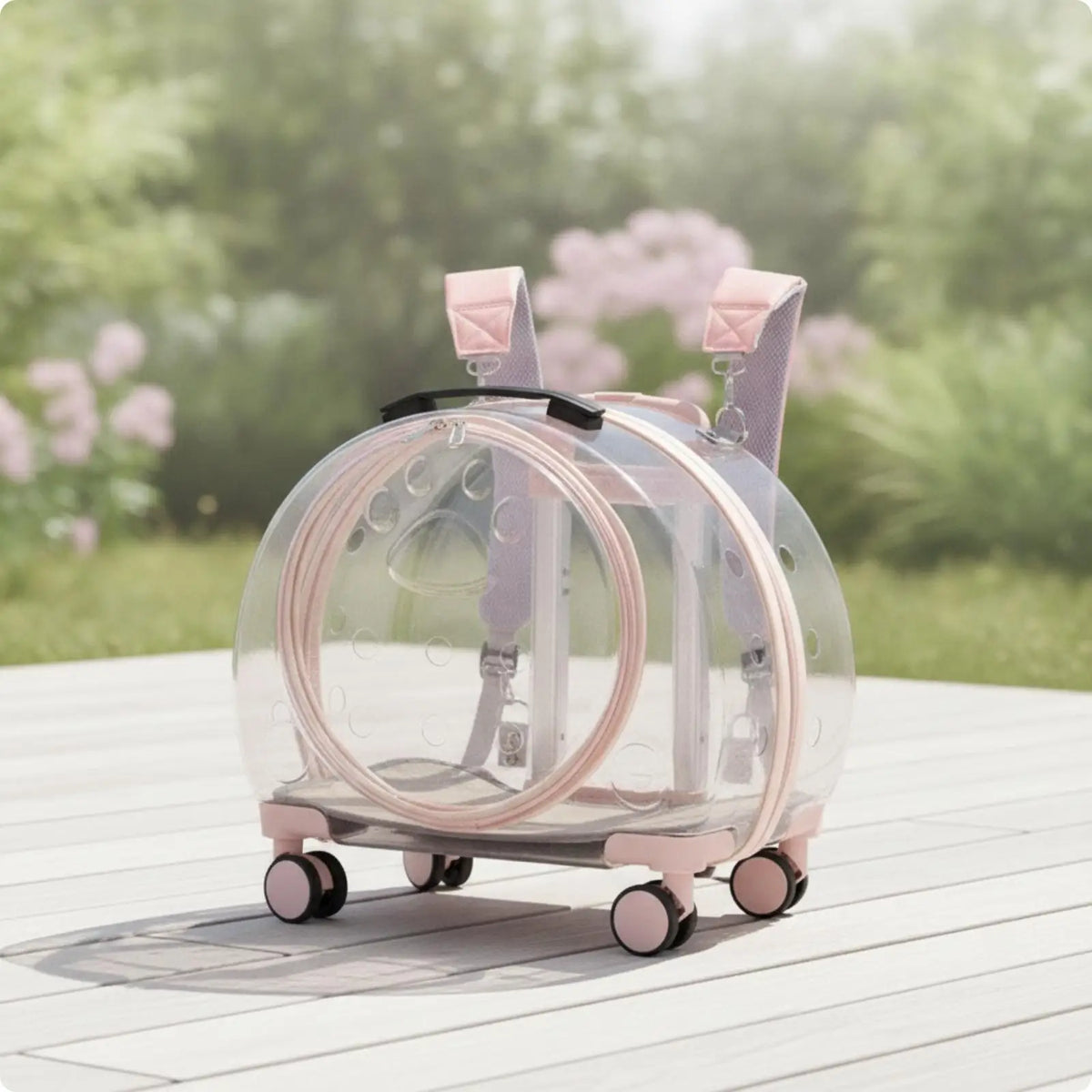 Wheeled Transparent Hard-Sided Pet Carrier Suitcase for Cats & Dogs