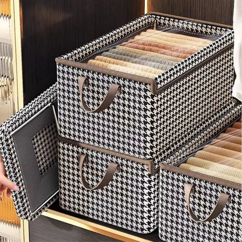 Foldable Clothes Storage Box with Dust Cover & Handle