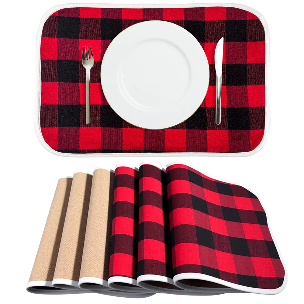 Red Black Checkered Double-Sided Placemat | Christmas Decor