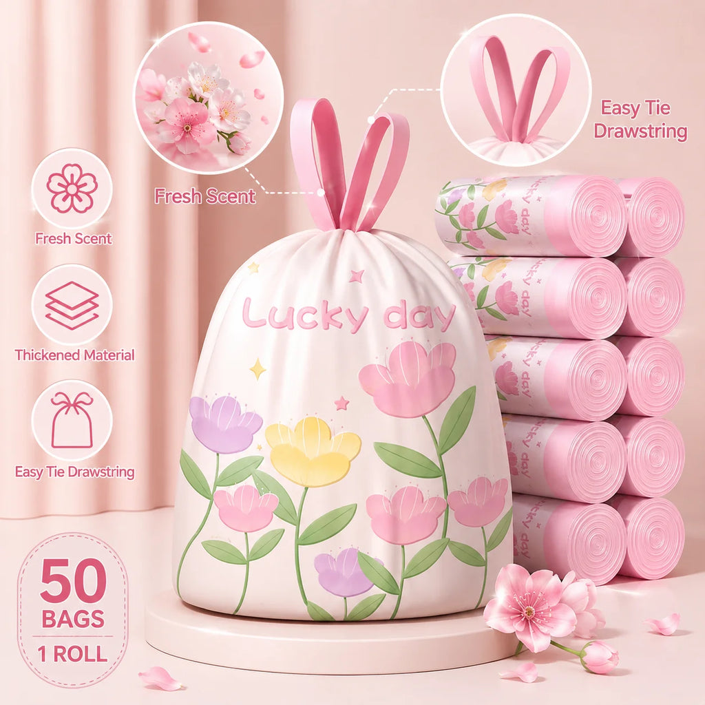50-Count Scented Drawstring Trash Bags – 20L Cute Bin Liners