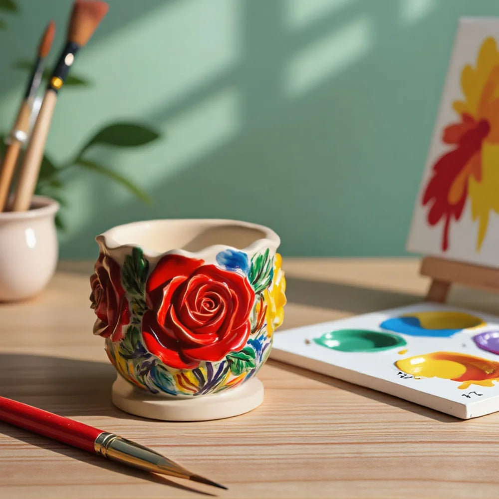 Lotus Rose Flower Pot Silicone Mold – Resin, Gypsum & Candle