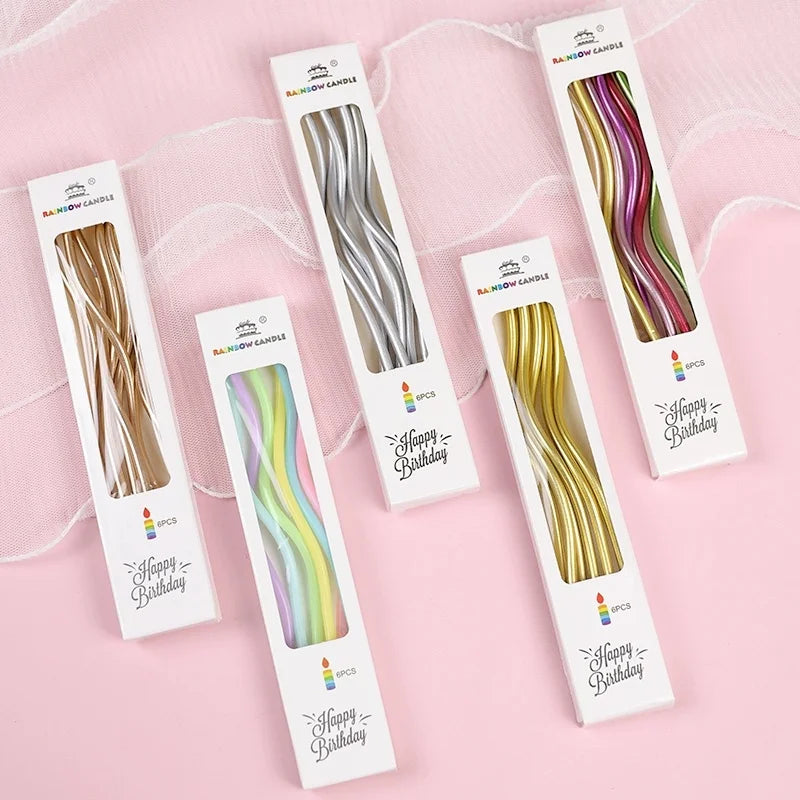 6-Pack Metallic Twisted Cake Candles – Party & Celebration