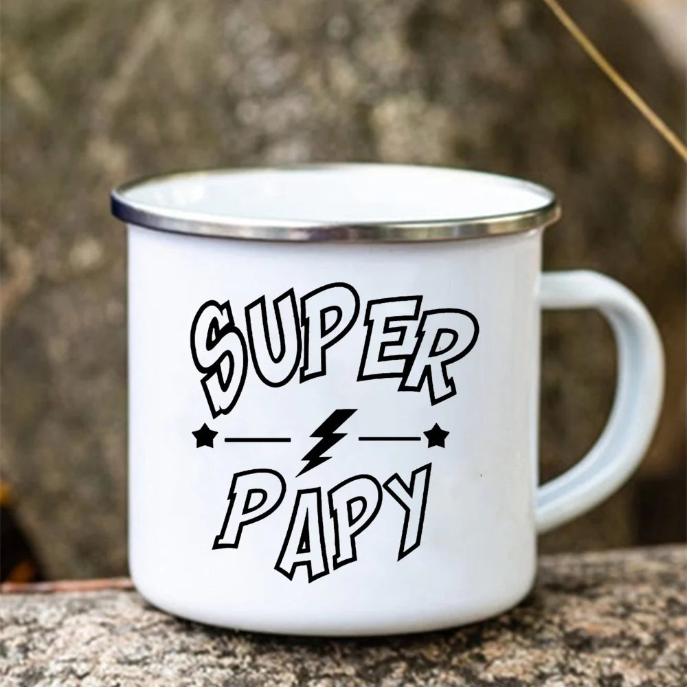 Super Papy Enamel Mug – Grandpa Gift Coffee & Camping Cup